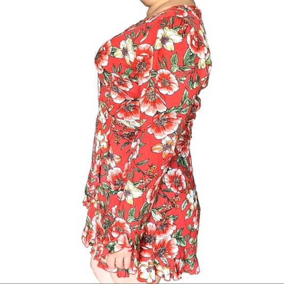 Red Floral Mini Wrap Dress 1 - Picture 4 of 7